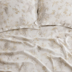 Yarrow Ivory Meadow Botanical 300TC Pure Cotton Sateen Bed Sheet - Home Artisan