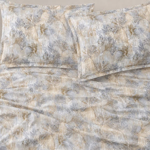 Astrantia Blue-Grey Abstract Botanical 300TC Pure Cotton Sateen Bed Sheet - Home Artisan