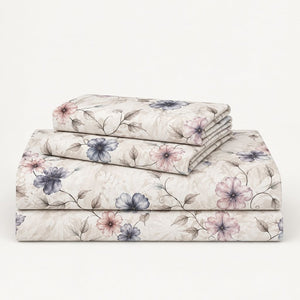 Celosia Blue & Pink Trailing Floral 300TC Pure Cotton Sateen Bed Sheet - Home Artisan