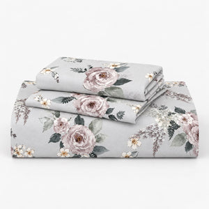 Rosina Grey & Blush Rose Tencel Jacquard Bed Sheet - Home Artisan