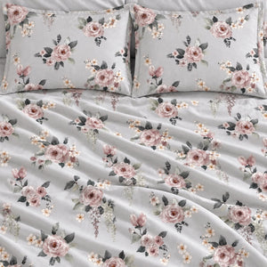 Rosina Grey & Blush Rose Tencel Jacquard Bed Sheet - Home Artisan