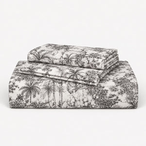 Oleander Charcoal Tropical Toile Tencel Jacquard Bed Sheet - Home Artisan