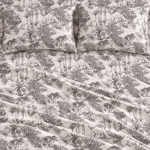 Oleander Charcoal Tropical Toile Tencel Jacquard Bed Sheet - Home Artisan