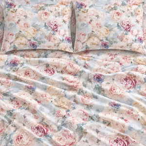 Floriana Pastel Rose Garden Tencel Jacquard Bed Sheet - Home Artisan