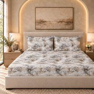 Gypsophila Mist Grey Floral Tencel Jacquard Bed Sheet - Home Artisan