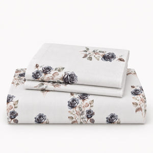 Heliotrope Ivory & Charcoal Rose Tencel Jacquard Bed Sheet - Home Artisan