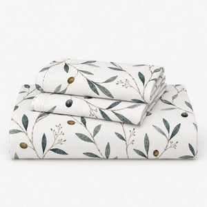 Olea Ivory Olive Branch Tencel Jacquard Bed Sheet - Home Artisan