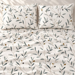 Olea Ivory Olive Branch Tencel Jacquard Bed Sheet - Home Artisan