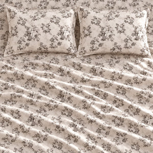 Dianthus Taupe Vintage Floral Tencel Jacquard Bed Sheet - Home Artisan