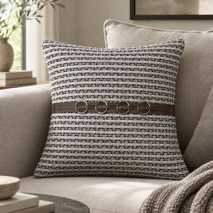 Huxley Black and White Textured Cushion Cover with Ring Detail - Home Artisan