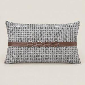 Beckett Grey Grid Rectangular Cushion Cover with Ring Detail - Home Artisan