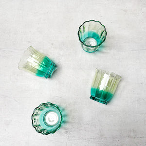 Serena Aqua & Amber Ombre Scalloped Drinking Glass (Short) - Set of 4 - Home Artisan