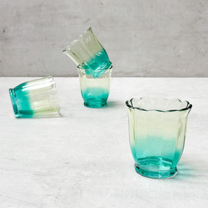 Serena Aqua & Amber Ombre Scalloped Drinking Glass (Short) - Set of 4 - Home Artisan