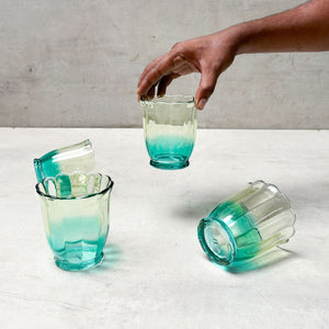 Serena Aqua & Amber Ombre Scalloped Drinking Glass (Short) - Set of 4