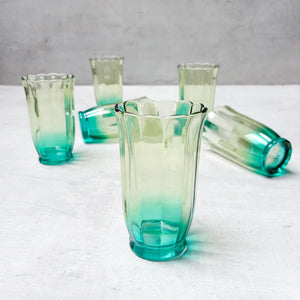 Serena Aqua & Amber Ombre Scalloped Drinking Glass (Tall) - Set of 4
