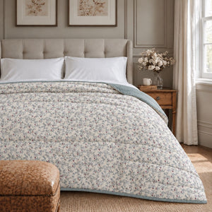 Camellia Blue Leaf and Pink Bud King Size Comforter - Home Artisan