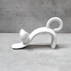 Stretching Cat White Ceramic Sculpture - Home Artisan