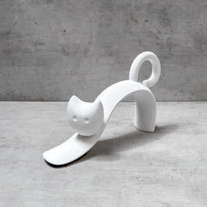 Stretching Cat White Ceramic Sculpture - Home Artisan