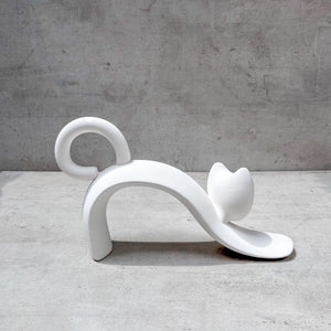 Stretching Cat White Ceramic Sculpture - Home Artisan