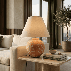 Terracotta Leaf Motif Ceramic Table Lamp (Small)
