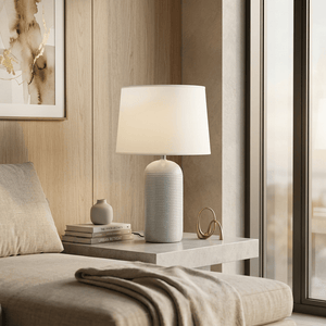 Tall Grey Cylinder Ceramic Table Lamp