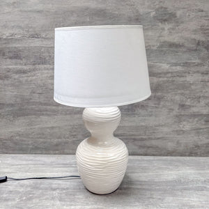 Glossy White Ripple Ceramic Table Lamp - Home Artisan