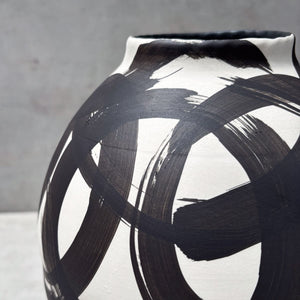 Monochrome Brushstrokes Hand-Painted Ceramic Vase (Tall) - Home Artisan