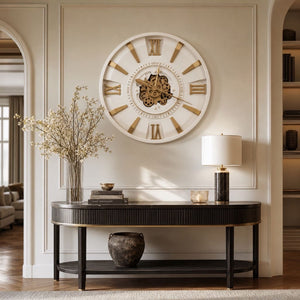 Elara Ivory & Gold Metal Wall Clock (31 inches)