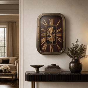 Marlowe Rectangular Vintage Bronze Metal Wall Clock