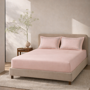 Parallel Coral Peach Cotton Sateen Bed Sheet by Veda Homes