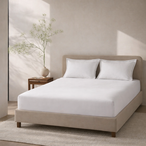 Waves White Cotton Sateen Bed Sheet by Veda Homes