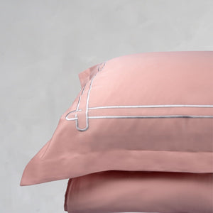 Little Hearts Coral Peach Cotton Sateen Bed Sheet by Veda Homes