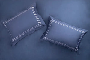 Parallel Moonlight Blue Cotton Sateen Bed Sheet by Veda Homes - Home Artisan