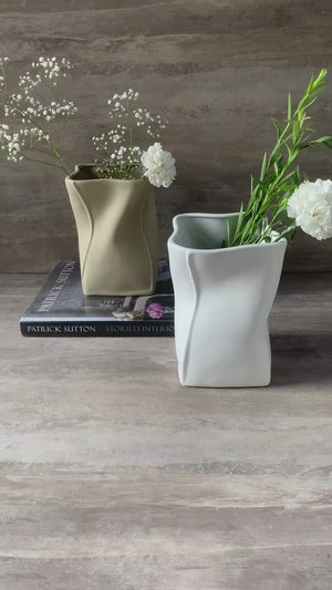 Laurits Beige Ceramic Bag Vase