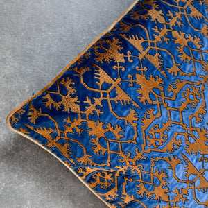 Gul Blue and Gold Embroidered Cushion Cover by Valaya Home for Tapestry