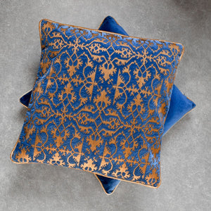 Gul Blue and Gold Embroidered Cushion Cover by Valaya Home for Tapestry