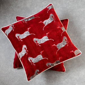 Fiza RR Red and Taupe Embroidered Cushion Cover by Valaya Home for Tapestry