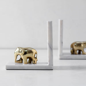 Ollie Marble and Brass Elephant Bookends