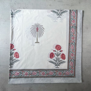 Rose and Palm Hand Block Print Bed Sheet - Home Artisan