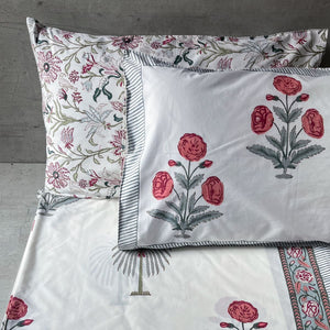 Rose and Palm Hand Block Print Bed Sheet - Home Artisan
