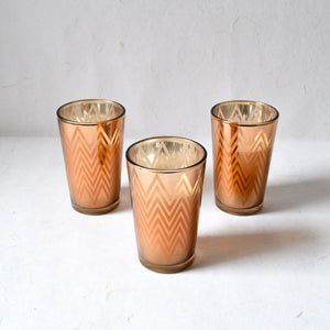 Clarisse Chevron-Pattern Copper Gold Candles - Set of 3