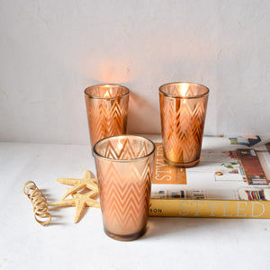 Clarisse Chevron-Pattern Copper Gold Candles - Set of 3