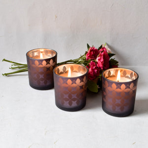 Dark Grey Floral-Pattern Candles - Set of 3