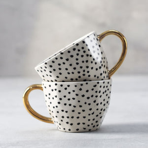 Charlotte Polka Dot Handmade Ceramic Cup with Golden Handle