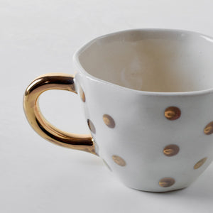 Esmira Golden Polka Dot Ceramic Cup with Golden Handle