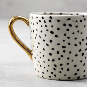 Charlotte Polka Dot Handmade Ceramic Mug with Golden Handle - Set of 2 - Home Artisan
