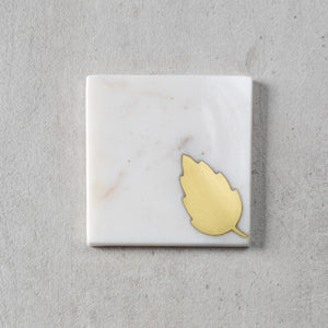 Dorris Marble and Brass Leaf Coasters - Set of 4