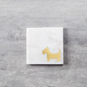 Camden Marble and Brass Scottish Terrier Coasters - Set of 4