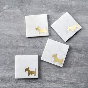 Camden Marble and Brass Scottish Terrier Coasters (Set of 4) - Home Artisan
