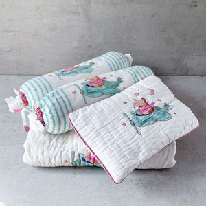 Fuzzy Bear On A Plane Hand Block Print Cotton Quilt Set - Home Artisan